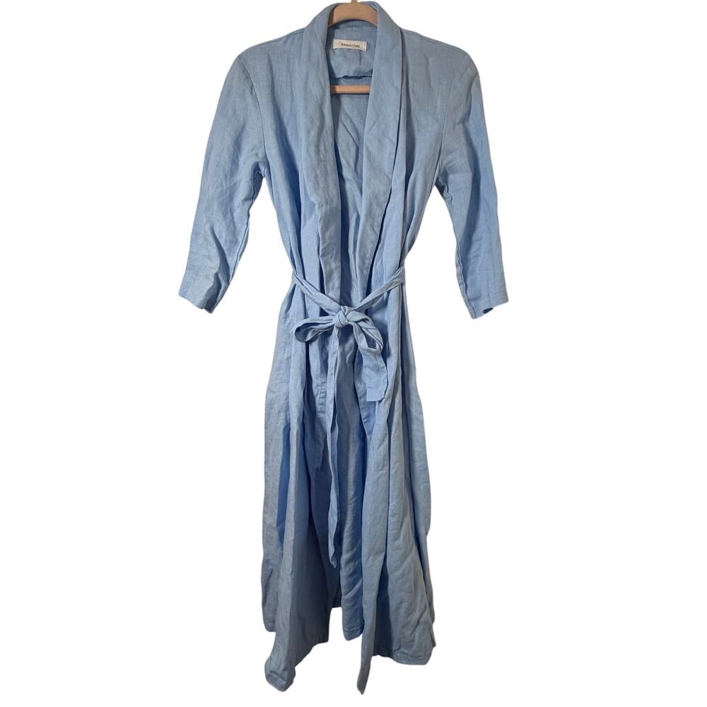 Sm Saintcore 100% Linen Robe Light Blue Minimalist Coastal Chic Spa Loungewear